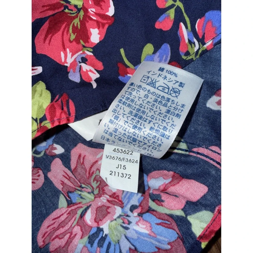 Lands' End Womens 16 Navy Blue Floral No Iron Supima Cotton Button Down Shirt - Picture 7 of 7
